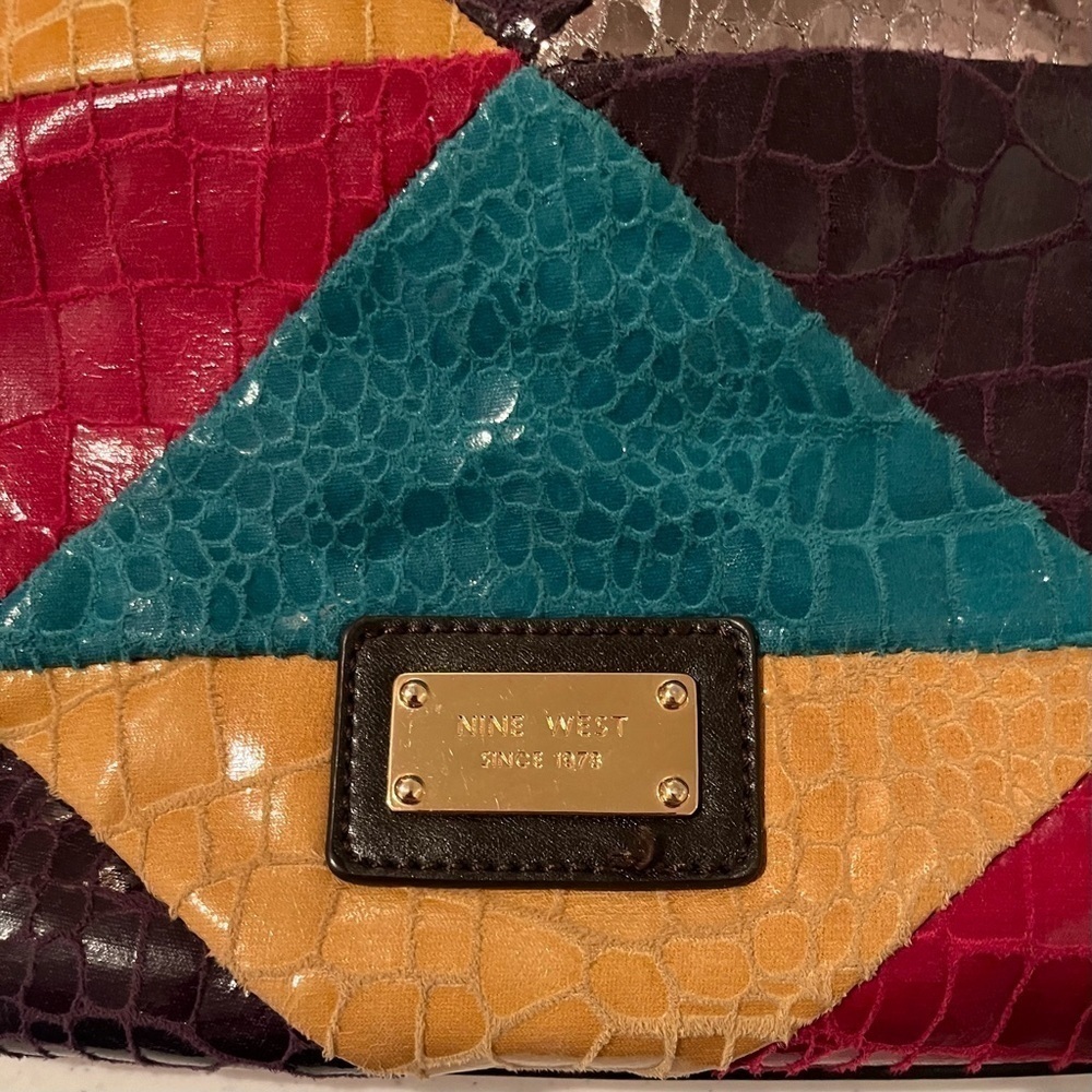 80s Style Clutch Convertible Vegan Faux Leather Colorful Patchwork Nine West - Picture 2 of 6